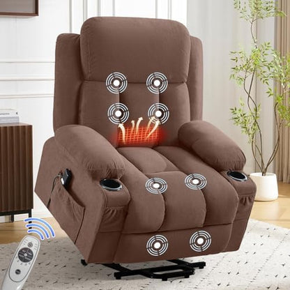 MAHOMICO Power Lift Recliner Chair for Elderly with Vibration Massage and Lumbar Heating Electric Oversized Single Sofa with Cup Holder and USB Charge Port for Living Room