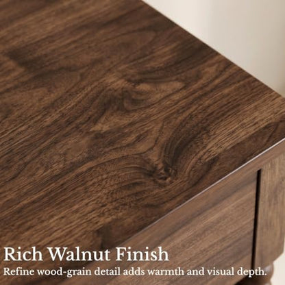 Walnut Brown Nightstands Set of 2, 25" H, Drawer & Shelf