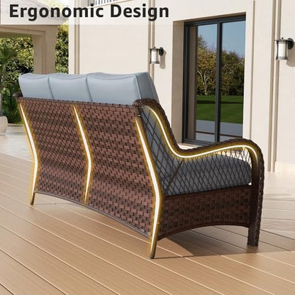 6 Piece Wicker Patio Furniture Set, Rattan Patio Chairs with High Back, Deep Seating, Wide Armrest, Thickened Cushions, Outdoor Furniture for Deck, Porch Use, Dark Grey
