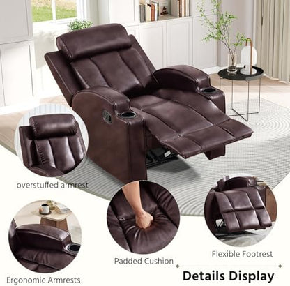 HAOMARKETS 2-Piece Manual Recliner Set, Premium Leather 2 Recliner Chair for Adults, Overstuffed Recliners with Cup Holders and Padded Backrest, Heavy Duty Reclining Sofa for Living Room, Dark Brown