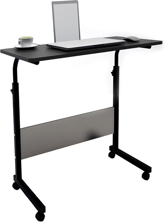 soges 31.5 inches Mobile Side Desk with Tablet Slot Height Adjustable Laptop Cart Stand Portable Laptop Desk Workstation with Wheels Black CXYM-5/3-80BB