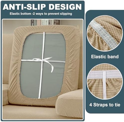 UNBBRRL Seat Cushion Cover and Back Covers for Corner Sofa Stretch Jacquard, Non Slip L Shaped Sofa Slipcover with Storage Ottoman, Sectional Couch Cover for Chaise Lounge (Beige,Armrest Cover x 2)