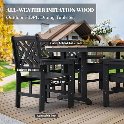 HDPE Outdoor Dining Set,6-Piece Outdoor Table and Chairs Include 4 Dining Chairs and 2 Pcs 62.5" Patio Dining Table with Umbrella Hole (Black)