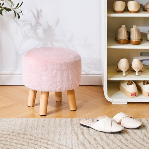 YMYNY Round Pouf Ottoman,12.6" Small Foot Stool,Pink HBD035P
