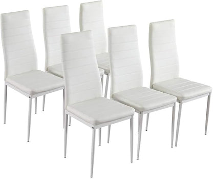 Karl home White Dining Chairs Set of 6, PU Leather & High Back | Kitchen chairs with padded seats & foot cap protection for dining kitchen living room,300lbs capacity,space-saving