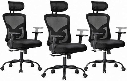 Marsail Ergonomic Office Chair Ergonomic Gaming Chair with Lumbar Support, 2D Headrest, Adjustable Armrests, Contoured Seat Cushion, Computer Desk Chair with Wheels for Home and Office, Pack of 3