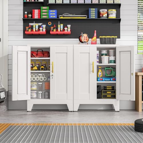 GAIOUS 36" Metal Office File Cabinet, White Locked Garage Storage Cabinets