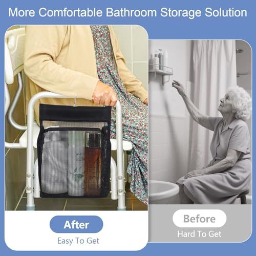 2 Pack Hanging Shower Caddy for Shower Chair, Mesh Shower Caddy with Hooks for Elderly, Pregnant, Patient, and Disabled, Also Suitable for Dorm, Gym, RV, Travel and Kitchen
