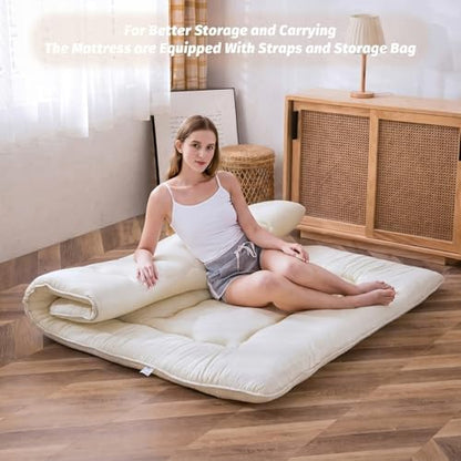 MAXYOYO Japanese Tatami Mat - Full Size Foldable Sleeping Mattress, Thicken Guest Mat, Off White
