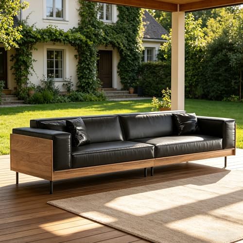 106.3" 4 Seater Patio Sofa Couch, Wood Outdoor Furniture