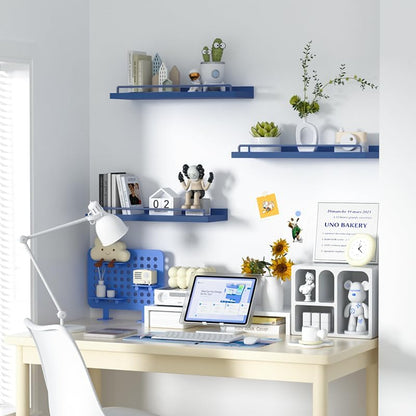 RYOFOBETTO Floating Shelves, Bathroom Decor Shelves Over Toilet, Farmhouse Wall Shelves for Living Room, Bedroom, Picture Frames, Plants, Kitchen, Set of 3 (Dark Blue)