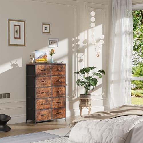 DUMOS 10 Drawer Dresser for Bedroom, Storage Chest of Drawers Organizer