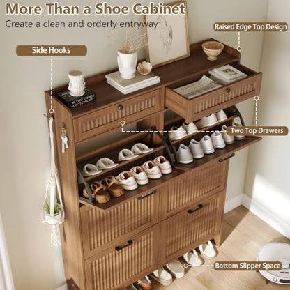 Shoe Cabinet for Entryway with 6 Flip Drawers & 2 Storage Drawers