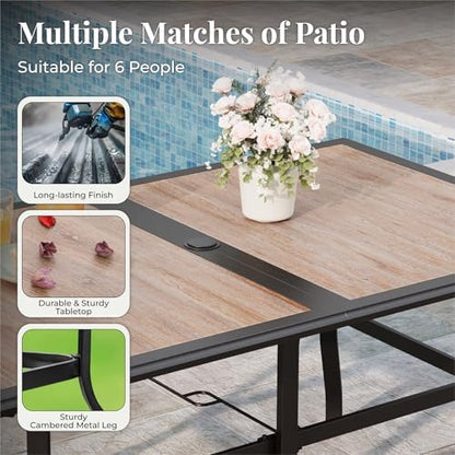 MIXPATIO 7pc Patio Dining Set, 60" Metal Table(PVC Top), 6 Blue Chairs