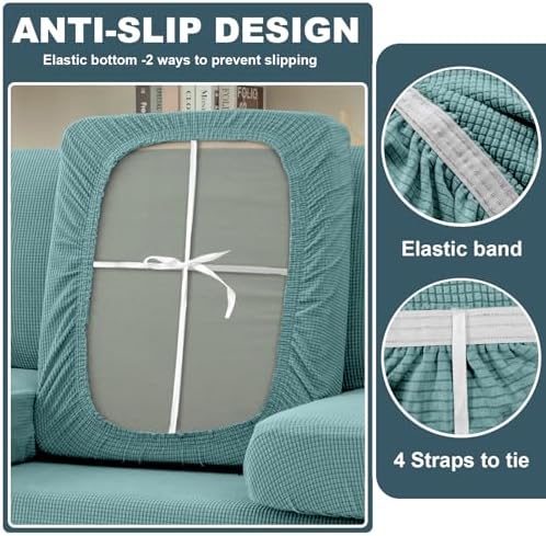 UNBBRRL Seat Cushion Cover and Back Covers for Corner Sofa Stretch Jacquard, Non Slip L Shaped Sofa Slipcover with Storage Ottoman, Sectional Couch Cover for Chaise Lounge (Lake Green,39 x 69 x 6”)
