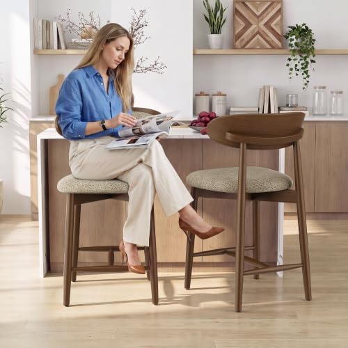 Modern Wooden Barstools Set of 3, Upholstered Counter Height Chairs, Camel