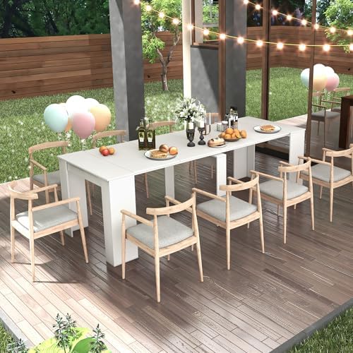 Extendable Console Table with Extension Leaves, White Dining Room Table, 20''-118'' Expandable Dining Table for Living Room, Space Saving Extendable Dining Room Table for 2-12 Person