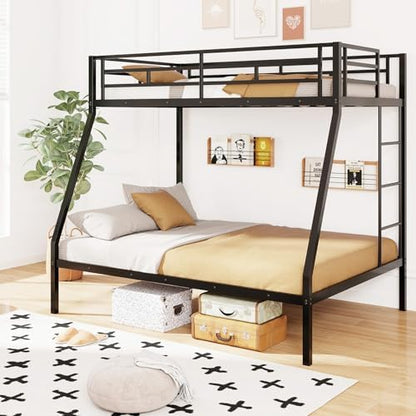 DORTALA Twin Over Full Bunk Bed, Metal Bunk Bed Frame w/Ladder, Safety Rail & Steel Slats, Space-Saving Bunk Beds for Kids Teens Adults, Noise Free for Dorm Bedroom, No Box Spring Needed, Black