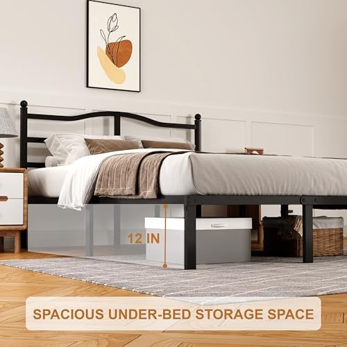 Snaye 14 Inch Queen Bed Frame with Headboard, Heavy Duty Metal Platform Bed Frame Queen Size Mattress Foundation with Sturdy Steel Slats, Easy Assembly Noise Free
