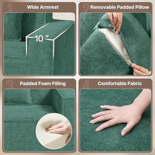 77in Modern Small Cloud Loveseat Sofa, No Assembly Required Boneless Love Seat Couches Includes 2 pcs Pillows for Living Room, Bedroom, Apartment-Green