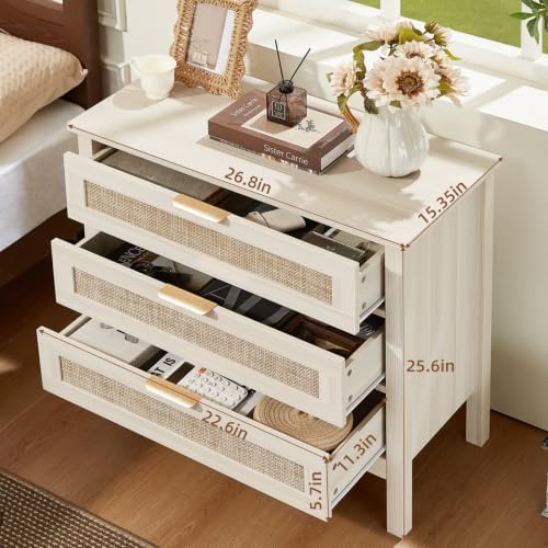LEYAOYAO 26.8" Wide Rattan Nightstands Set of 2, Large Boho Night Stand