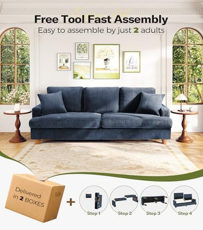 Kidirect 87in Corduroy Couch, 3 Seater Sofa, Sofas & Couches, Blue Couch