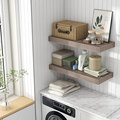 FLYJOE 30 Inch Floating Shelves, 12'' Deep Grey Shelves for Wall Set of 2
