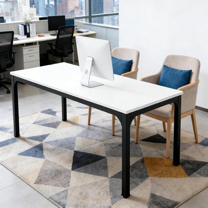 Practical Computer Desk,Rectangle Conference Table,Executive Desk(Only Table) (Black + White + MDF+Iron)