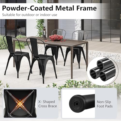 COSTWAY Stackable Metal Dining Chairs Set of 4 with Back, Indoor & Outdoor