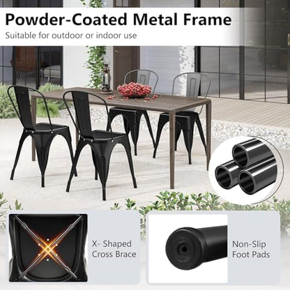 COSTWAY Stackable Metal Dining Chairs Set of 4 with Back, Indoor & Outdoor