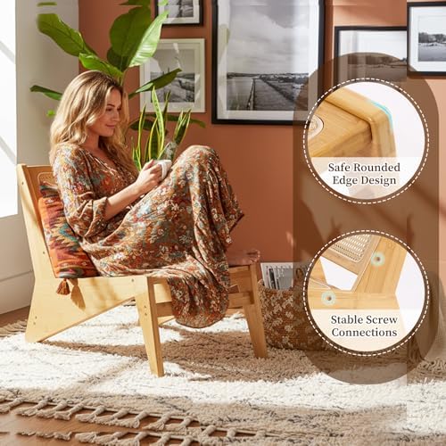 Furlide Rattan Accent Chair, Compact Low-Profile Bamboo Chair in Walnut