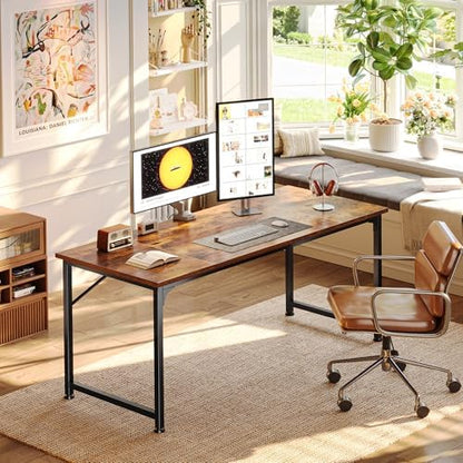 PRAISUN 55 Inch Computer Desk, Office Desk, Spacious Desktop, Rustic Brown