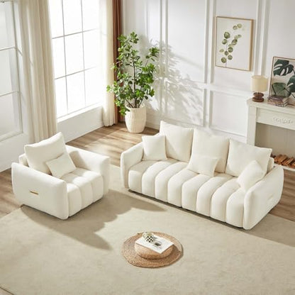 Antetek 35" Modern Accent Single Sofa Chair, Comfy Deep Seat Teddy Fabric Living Room Chair, Leisure Boucle Reading Sofa Arm Chair for Bedroom, Office, Apartment, Beige