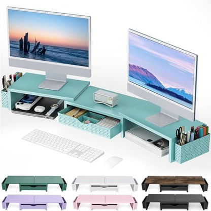 gianotter Dual Monitor Stand Riser With Drawer and 2 Pen Holders