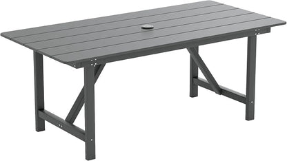 UDPATIO HDPE Outdoor Dining Table Heavy Duty All-Weather Resistant with Umbrella Hole Furniture for Patio, Poolside, Deck, Garden, Porce, Kitchen, Room,Light-Grey,1Table