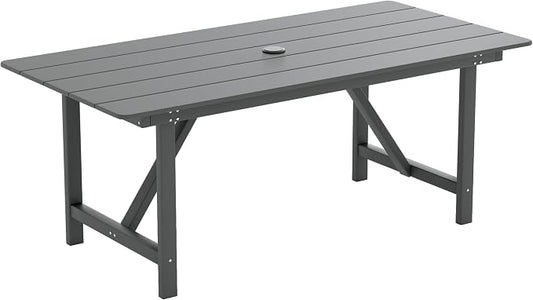 UDPATIO HDPE Outdoor Dining Table Heavy Duty All-Weather Resistant with Umbrella Hole Furniture for Patio, Poolside, Deck, Garden, Porce, Kitchen, Room,Light-Grey,1Table