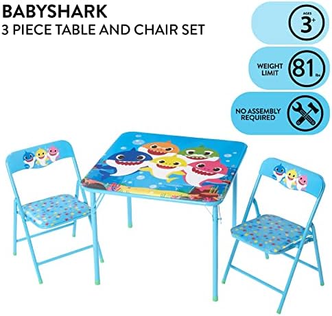 Baby Shark 3 Piece Children's Activity Square Table and Chair Set, Ages 3+