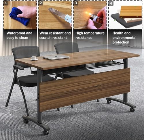 Folding Conference Room Tables, Modular Seminar Conference Table Modern Flip Top Training Meeting Tables, Conference Room Table with Wheels for Home Office Classr, 2 Pack 55.1inch