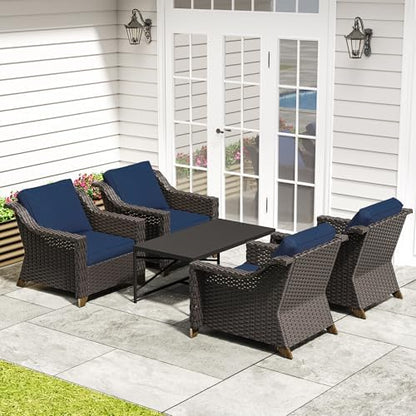 5 Piece Patio Furniture Set, Wicker Outdoor Conversation Set