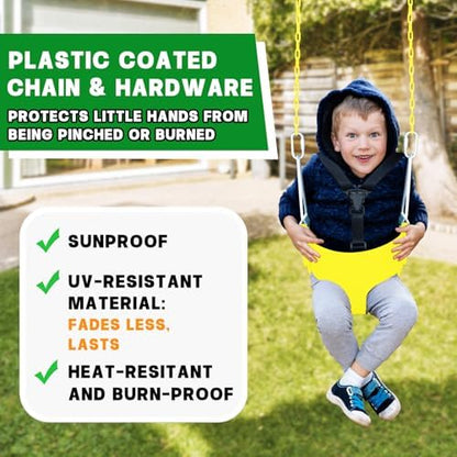 High Back Full Bucket Toddler Swing Seat with 3- Point Adjustable Safety Harness, 66 inch Detachable Chain,Suitable for Babies Aged 6-24 Months，Baby Swing for Swingset (Yellow)