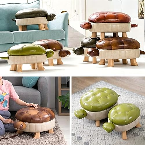 Animal Footstool Turtle Upholstered Ottoman PU Leather Pouf Wood Foot Stool Rest for Living Room Bedroom Sofa Bench Seat Chair, Grass (Large, Dark Green)