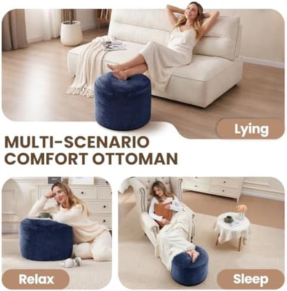 WSOFRLAC Poofy Ottoman Foot Rest,Small Couch Boho Foot Stools,Navy 20x15in