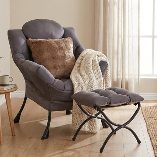 Lazy Chair with Ottoman, Comfy Reading Chair for Bedroom