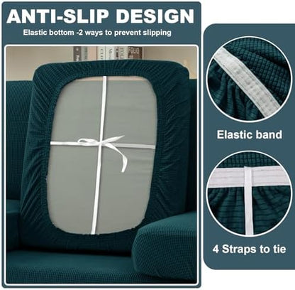 UNBBRRL Seat Cushion Cover and Back Covers for Corner Sofa Stretch Jacquard, Non Slip L Shaped Sofa Slipcover with Storage Ottoman, Sectional Couch Cover for Chaise Lounge (Teal,16 x 63 x 6”)
