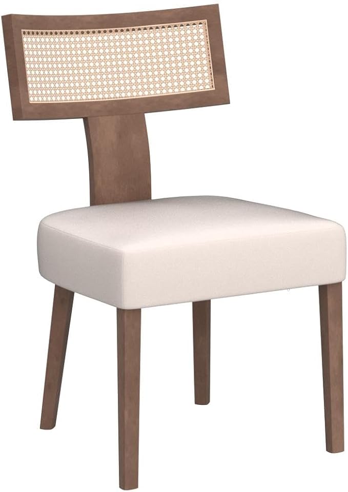 HNY Mid Century Modern Rattan Dining Chairs Set of 4, Linen Upholstered Kitchen & Dining Room Chairs with Ergonomic Curved Back, Solid Wood Frame, Farmhouse Accent Chairs for Home, Apartment, Beige