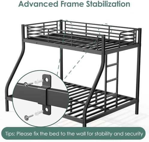 Bunk Beds Twin XL Over Full Size with 6" Mattresses Included, All-in-One Bunk Bed for Kids/Adults, Heavy Duty Sturdy Frame with Ladder Guardrail, with Memory Foam Mattresses, Black