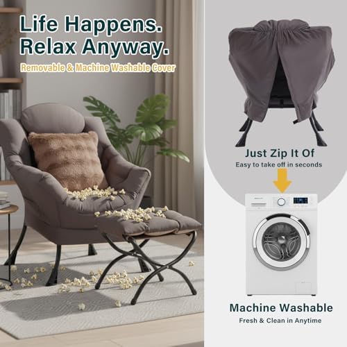 Lazy Chair with Ottoman, Comfy Reading Chair for Bedroom