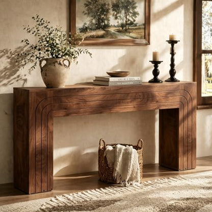 knoworld 70.9-Inch Long Entryway Console Table, Farmhouse Sofa Table for Entrance and Hallway, Wood Narrow Table with Handcrafted Line Detailing for Living Room and Behind Couch