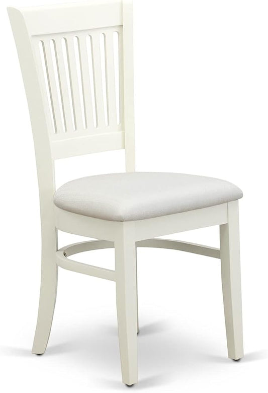 East West Furniture VAC-LWH-C Vancouver Dining Room Chairs - Linen Fabric Upholstered Wooden Chairs, Set of 2, Linen White