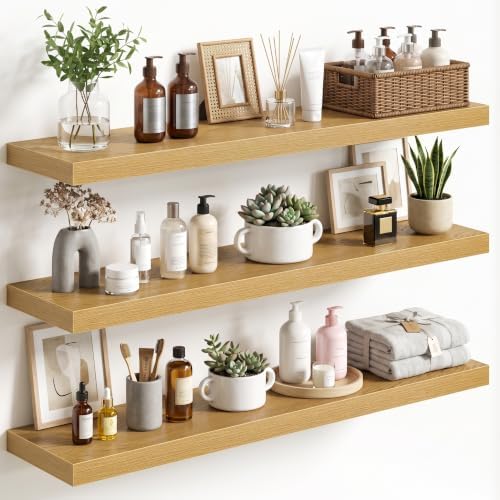30 Inch Floating Shelves for Wall, Fireplace Mantel Shelf with Invisible Heavy Duty Bracket, 9.3 Inch Deep Storage Shelf for Living Room, Kitchen, Farmhouse, Oak